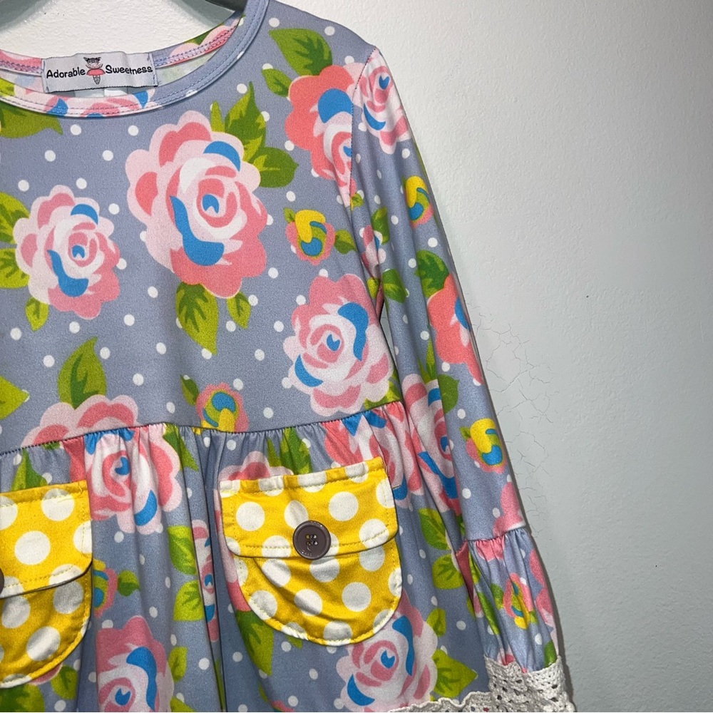 Adorable Sweetness Girls Ruffle Dress Size 5 Pastel Floral Multicolor Boho - Picture 3 of 7